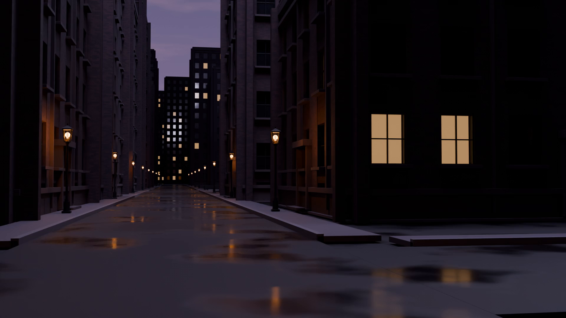 The opening street scene of CITY SIGN, held while the screening prepares.