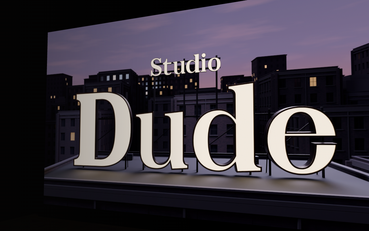 The illuminated rooftop sign on the Studio Dude screening room screen.